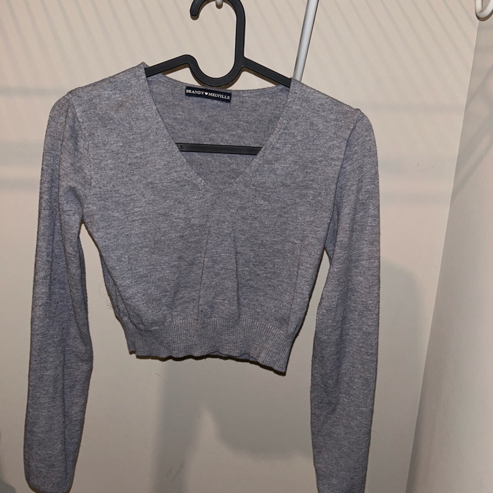 Brandy Melville Gray V-Neck Crop Top